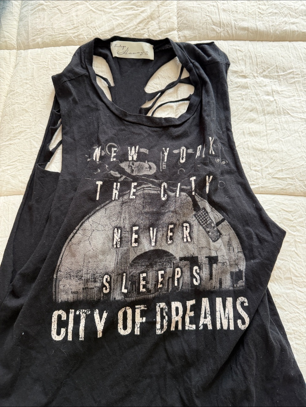 Vintage Black Distressed Cutout Tank